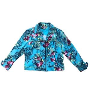 Unique Floral Embellished Zip Up Denim Jacket